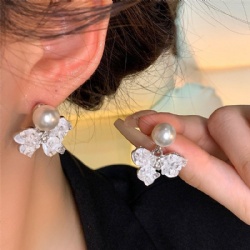 Ice crystal butterfly pearl stud earrings series